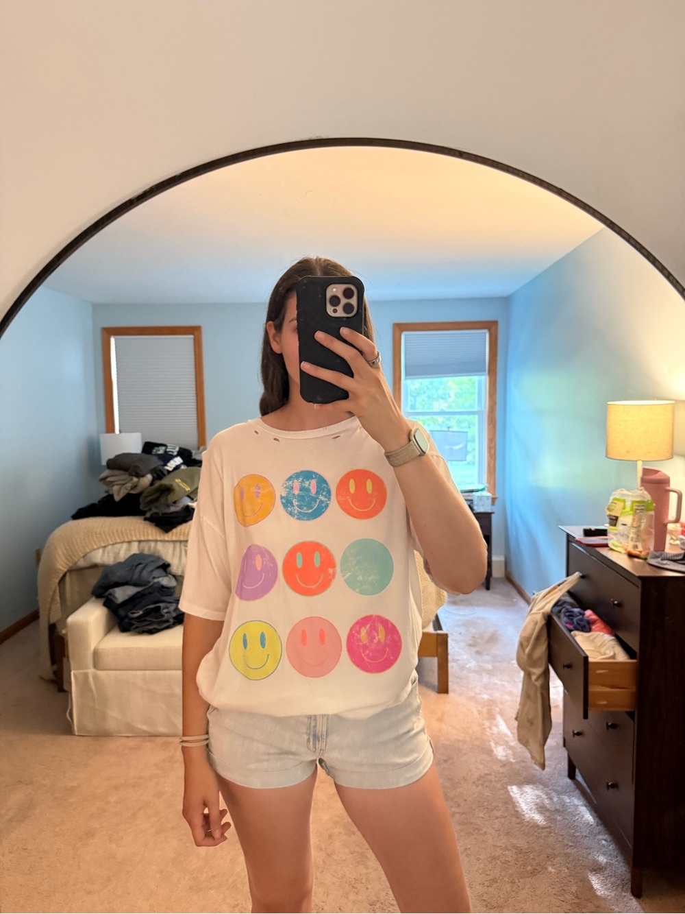 White Short Sleeve Graphic Smile Tee
